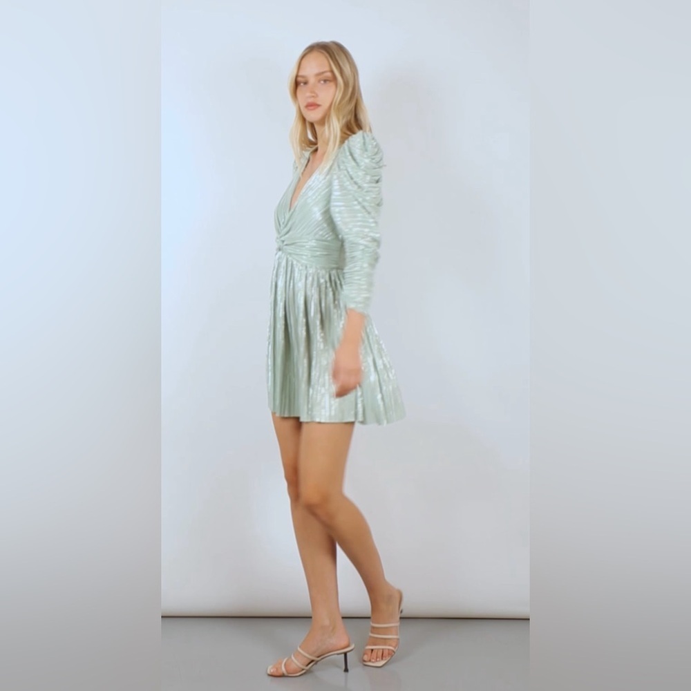 New! Sabina Musayev Mint Green Metallic Ruched Mini Dress 💚 Small - Picture 5 of 5